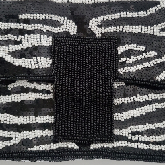 Zebra Pattern Sequin Evening Bag Clutch or Chain Shouder Strap - Picture 4 of 9